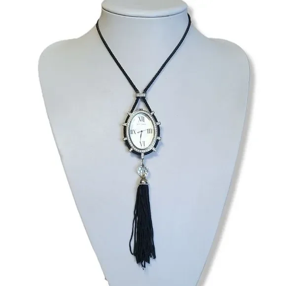 Vintage Authentic Betsey Johnson Silver Tone Black and White Pendant Watch 36\